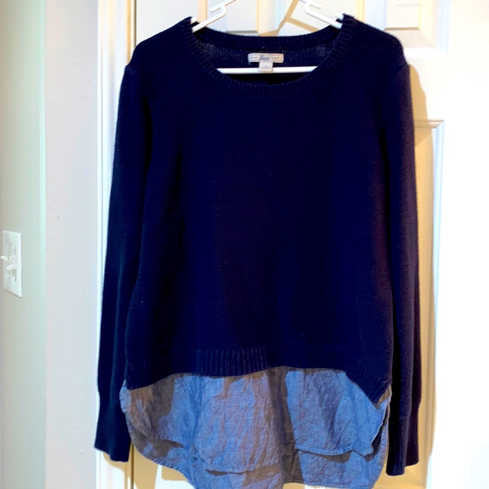 Bass Navy Blue Sweater with Chambray Shirttails - Size XL